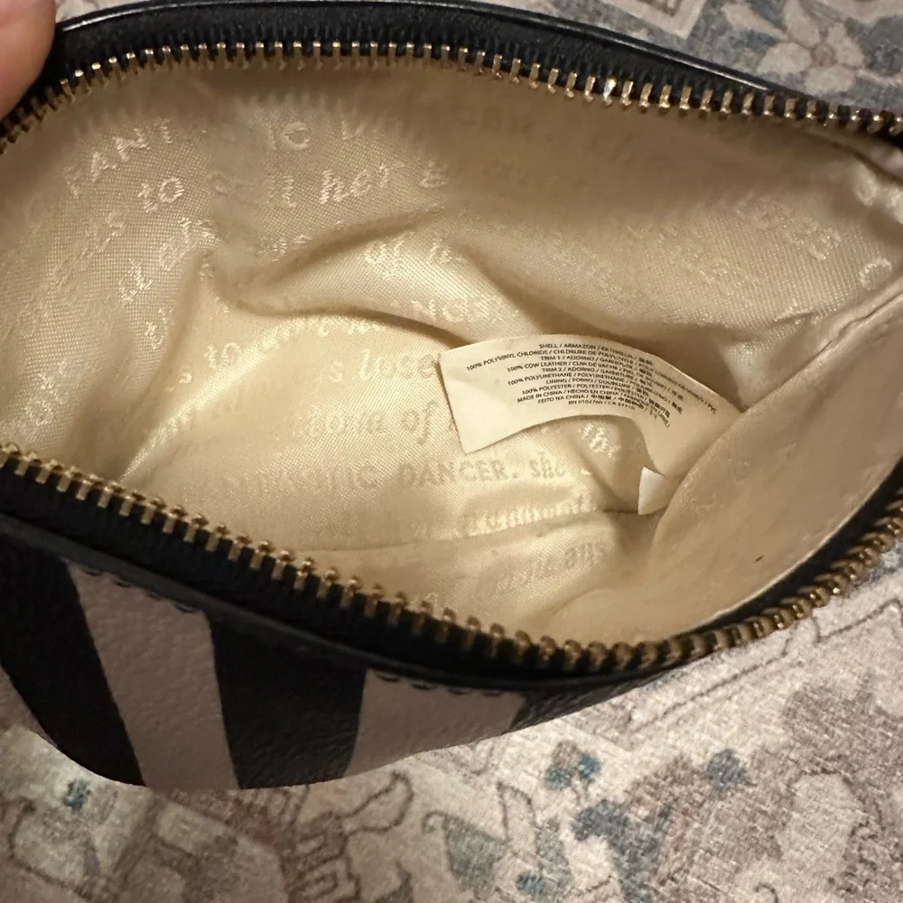 Kate Spade Women’s Leather Black and White Stripe Wristlet Clutch